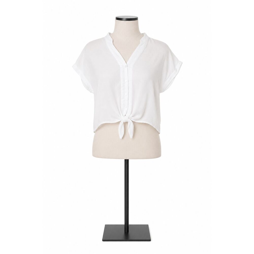 SIM & SAM White Tie Front Button Blouse Crop Top Size Small